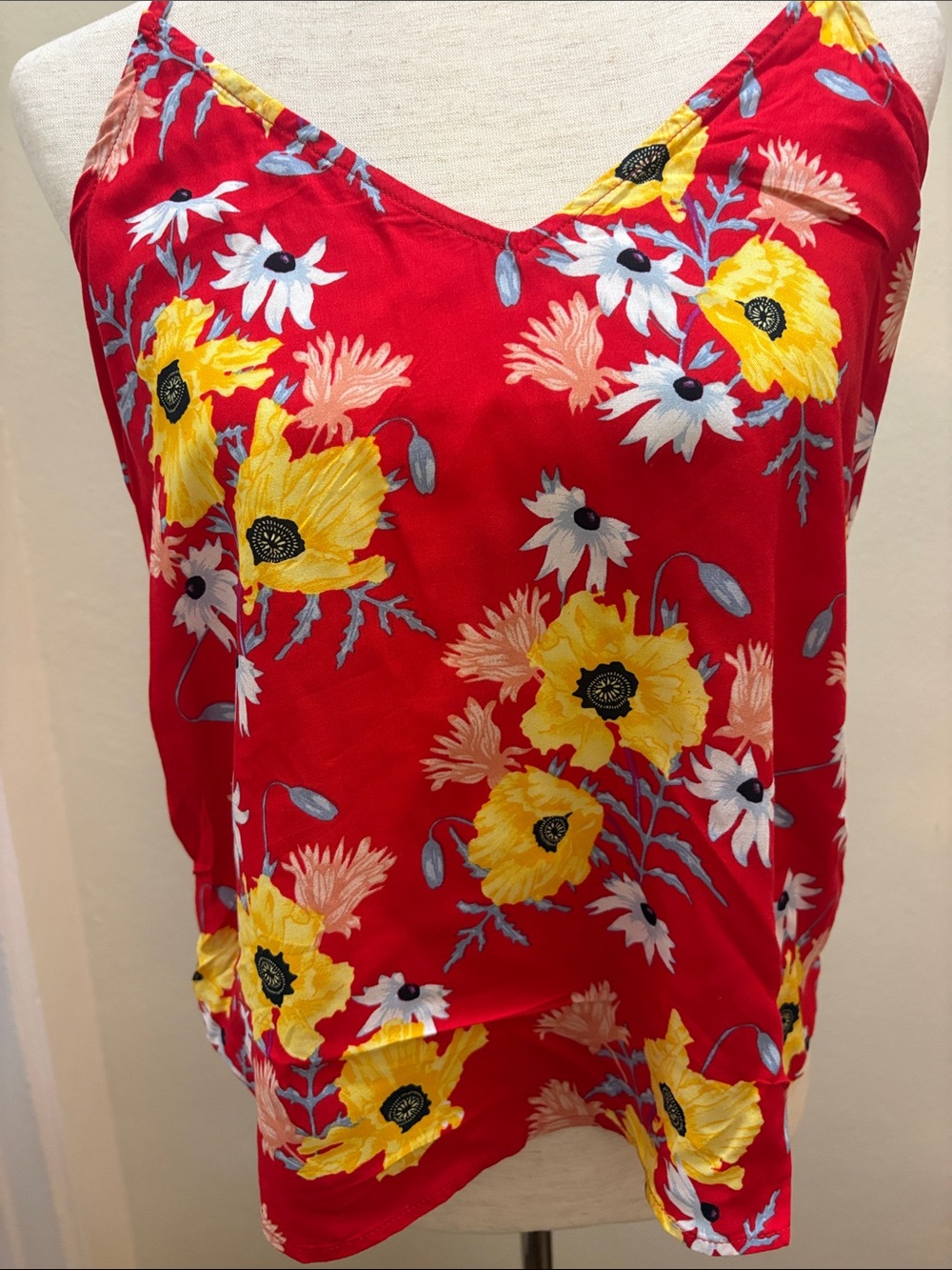 Divided - H&M - Red Floral Cami Tank Top - Yellow & White Flower Print M